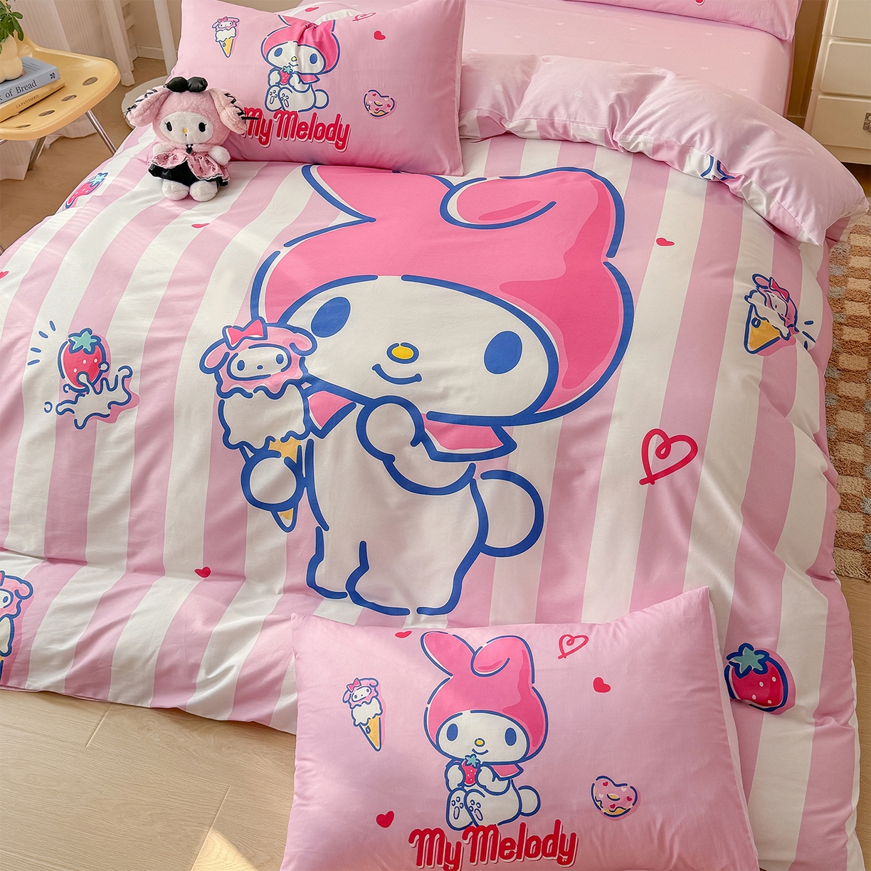 91家纺网 家纺一手货源 找家纺 玉元坊 2025新款正版授权三丽鸥系列全棉纯棉三四件套 基础款 甜筒美乐蒂-基础款