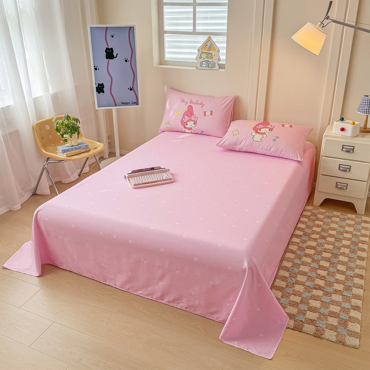 91家纺网 家纺一手货源 找家纺 玉元坊 2025新款正版授权三丽鸥系列全棉纯棉三四件套 基础款 糖果美乐蒂-基础款