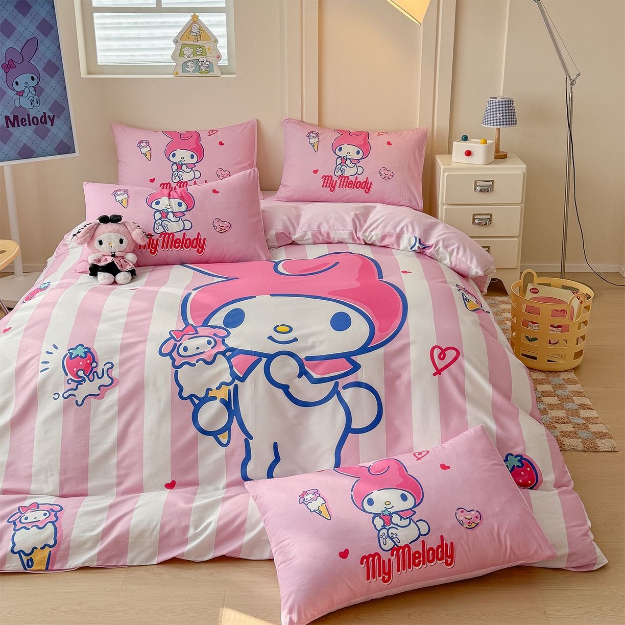 91家纺网 家纺一手货源 找家纺 玉元坊 2025新款正版授权三丽鸥系列全棉纯棉三四件套 基础款 甜筒美乐蒂-基础款