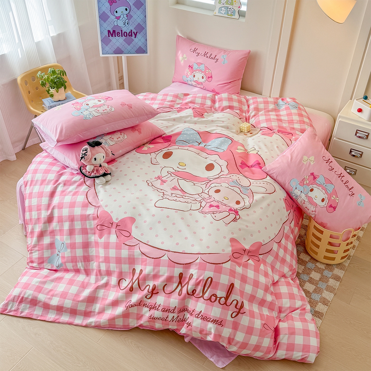 91家纺网 家纺一手货源 找家纺 玉元坊 2025新款正版授权三丽鸥系列全棉纯棉三四件套 基础款 玩偶美乐蒂-基础款