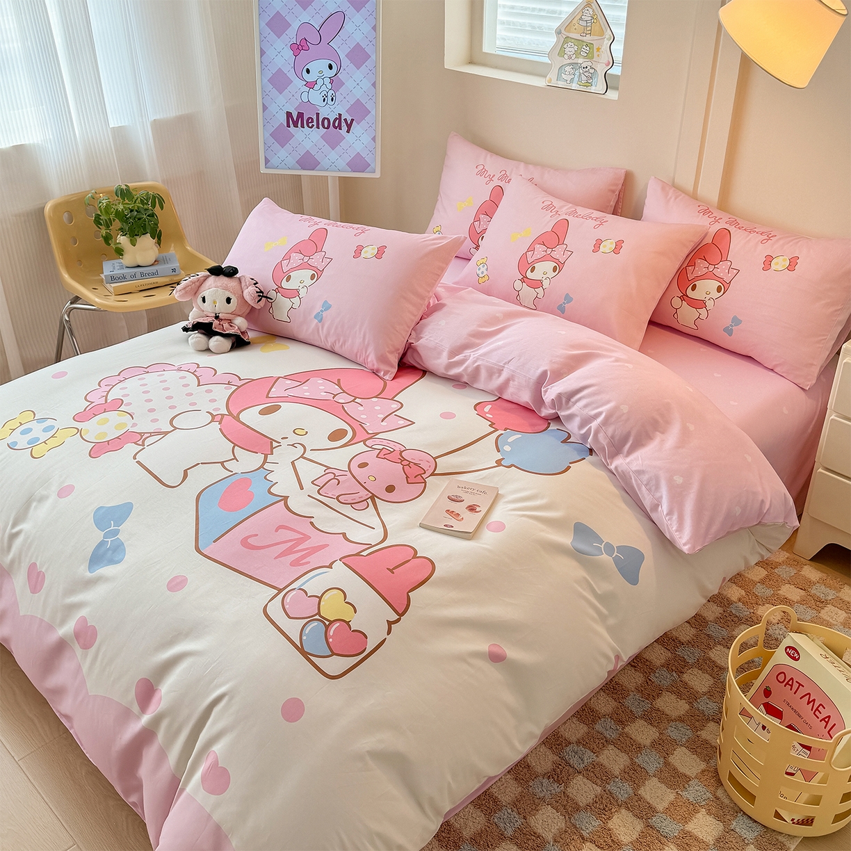 91家纺网 家纺一手货源 找家纺 玉元坊 2025新款正版授权三丽鸥系列全棉纯棉三四件套 基础款 糖果美乐蒂-基础款