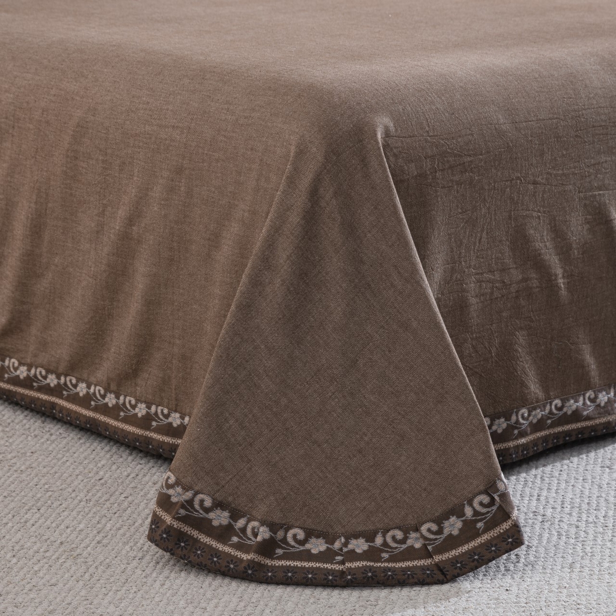 91家纺网 家纺一手货源 找家纺 （总）仰望棉麻双层纱供应链 2026新款全棉色织提花双层纱纽扣款四件套--浪琴暮歌