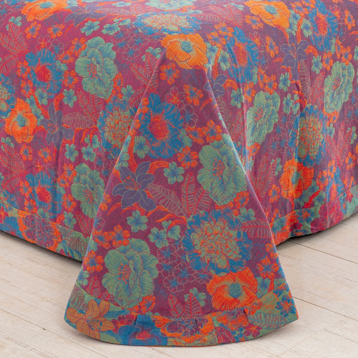 91家纺网 家纺一手货源 找家纺 （总）仰望棉麻双层纱供应链 2026新款全棉色织提花双层纱纽扣款四件套--花语