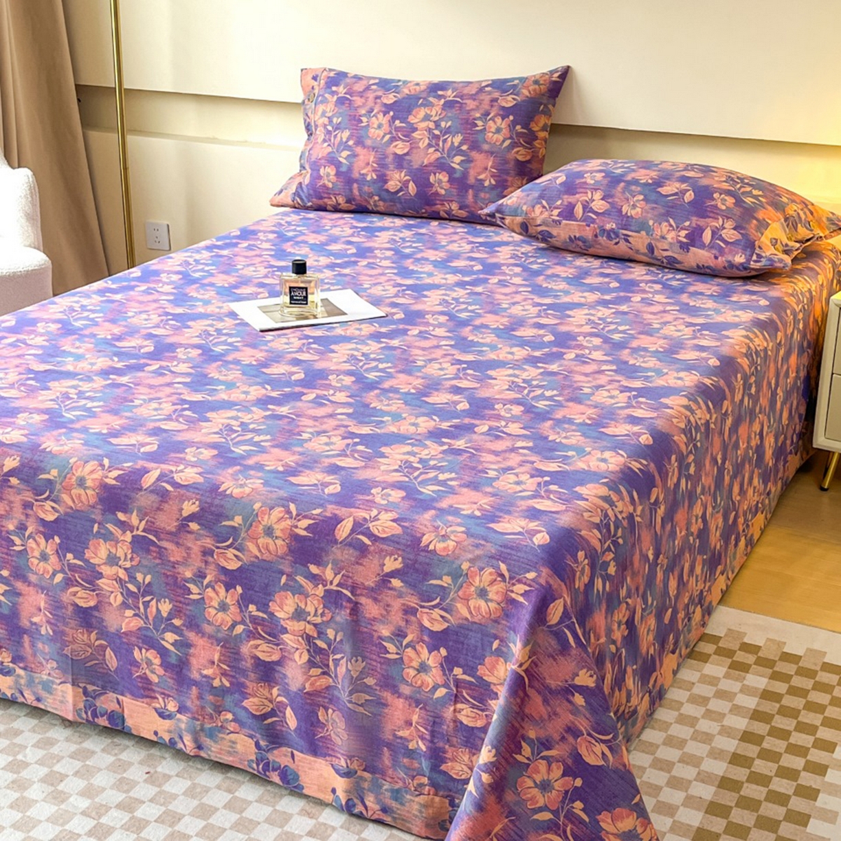 91家纺网 家纺一手货源 找家纺 （总）仰望棉麻双层纱供应链 2026新款全棉色织提花双层纱纽扣款四件套--花海