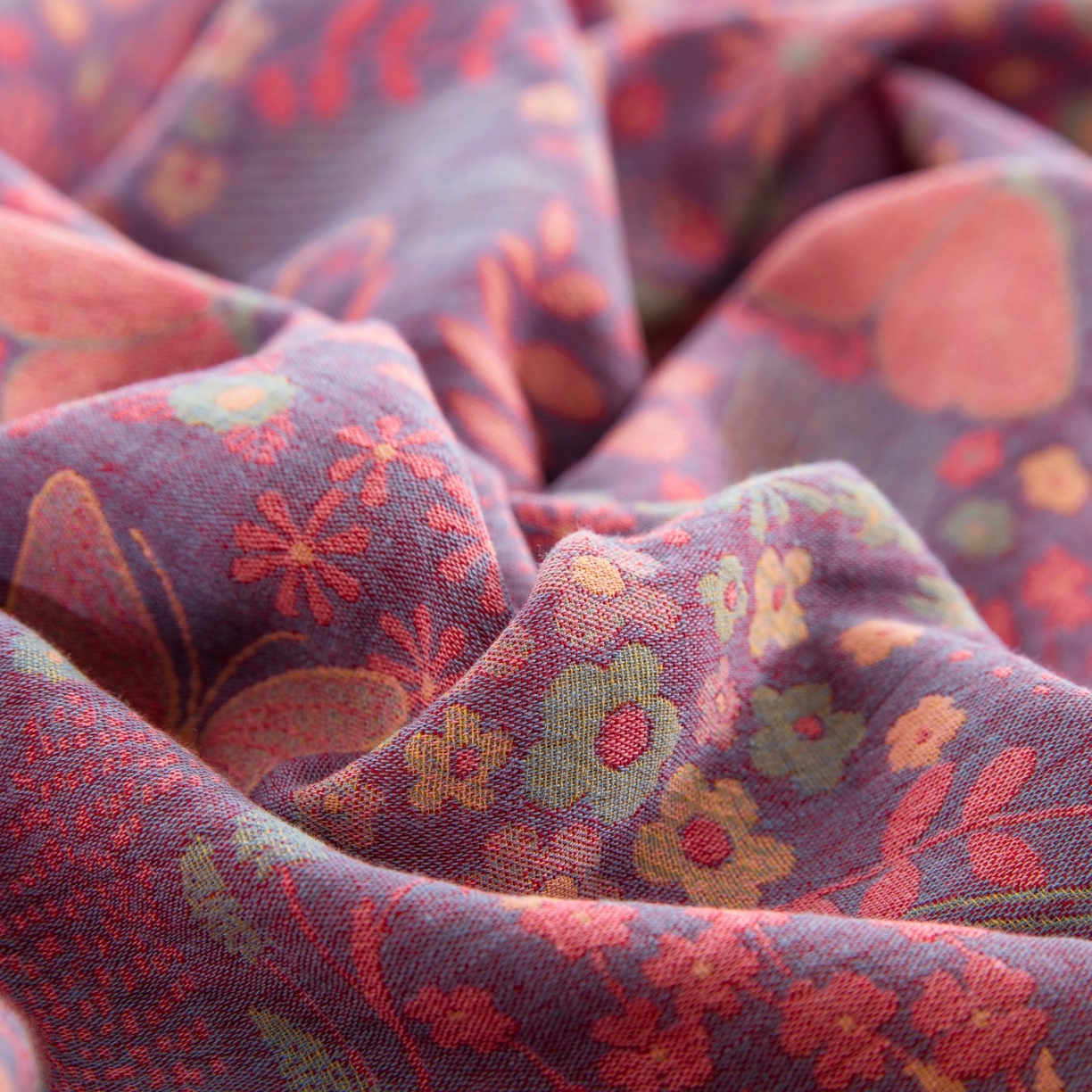 91家纺网 家纺一手货源 找家纺 （总）仰望棉麻双层纱供应链 2026新款全棉色织提花双层纱纽扣款四件套--蝶恋花-紫罗兰