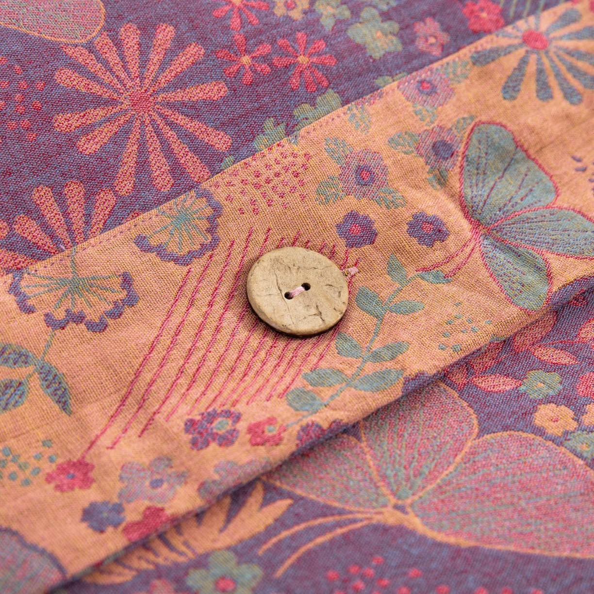 91家纺网 家纺一手货源 找家纺 （总）仰望棉麻双层纱供应链 2026新款全棉色织提花双层纱纽扣款四件套--蝶恋花-紫罗兰