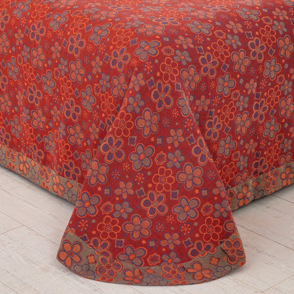 91家纺网 家纺一手货源 找家纺 （总）仰望棉麻双层纱供应链 2026新款全棉色织提花纽扣款四件套--马丽亚-酒红