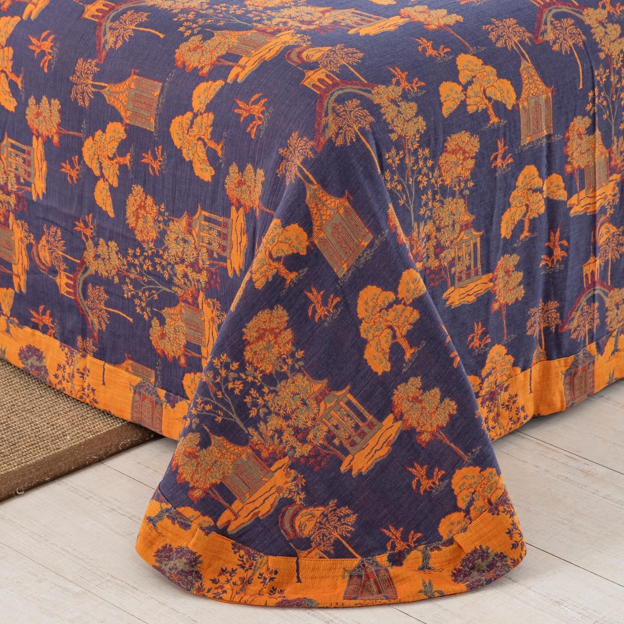 91家纺网 家纺一手货源 找家纺 （总）仰望棉麻双层纱供应链 2026新款全棉色织提花纽扣款四件套--森林庭院