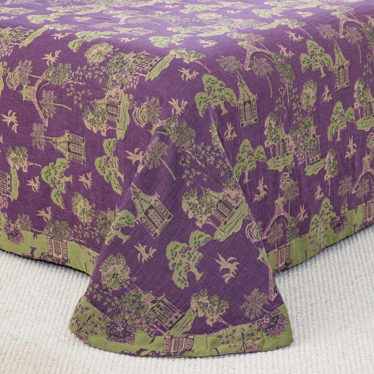 91家纺网 家纺一手货源 找家纺 仰望棉麻双层纱供应链 2026新款全棉色织提花纽扣款四件套--森林庭院 森林庭院-紫