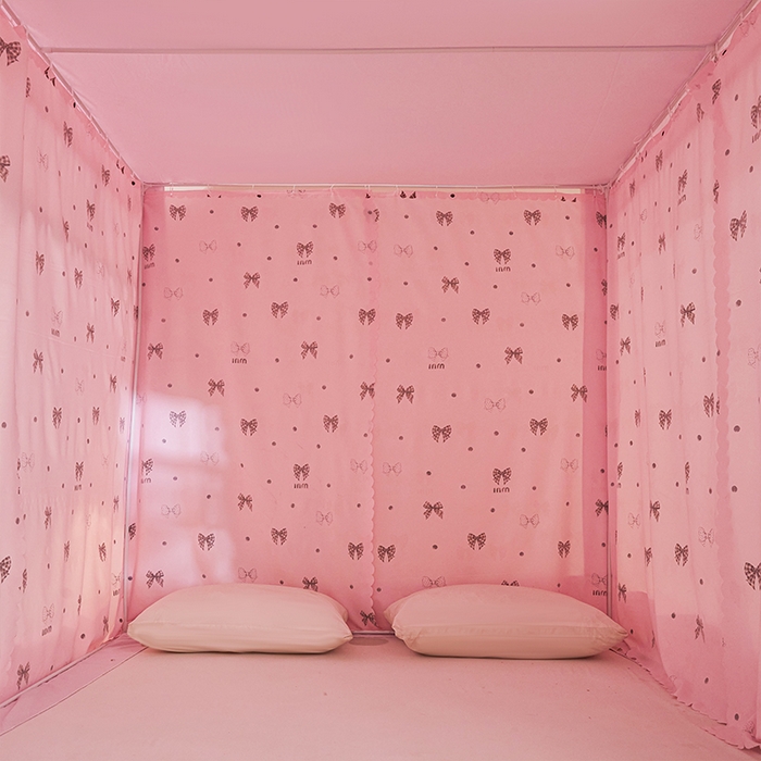 91家纺网 家纺一手货源 找家纺 锦逸家居 2026新款遮光坐床蚊帐 蝴蝶结-粉（不带遮光帘款）
