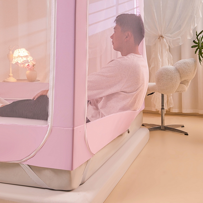 91家纺网 家纺一手货源 找家纺 锦逸家居 2026新款遮光坐床蚊帐 蝴蝶结-粉（不带遮光帘款）