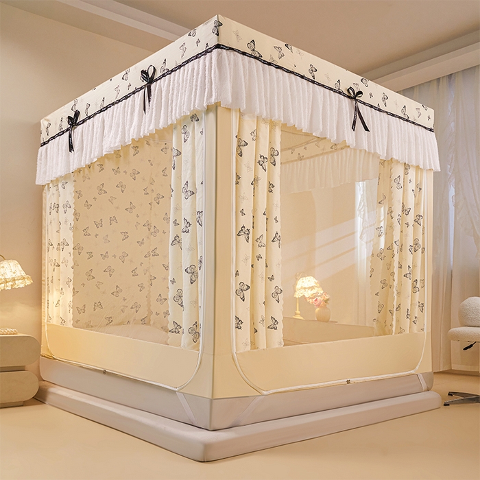 锦逸家居 2026新款遮光坐床蚊帐 蝴蝶结-米黄（不带遮光帘款）