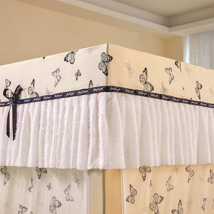 91家纺网 家纺一手货源 找家纺 锦逸家居 2026新款遮光坐床蚊帐 蝴蝶结-米黄（不带遮光帘款）