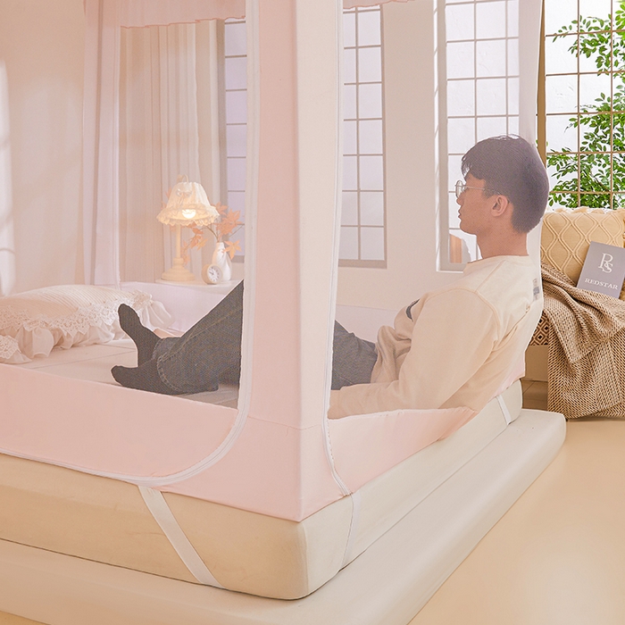 91家纺网 家纺一手货源 找家纺 锦逸家居 2026新款遮光坐床蚊帐 粉粉熊宝（不带遮光帘款）