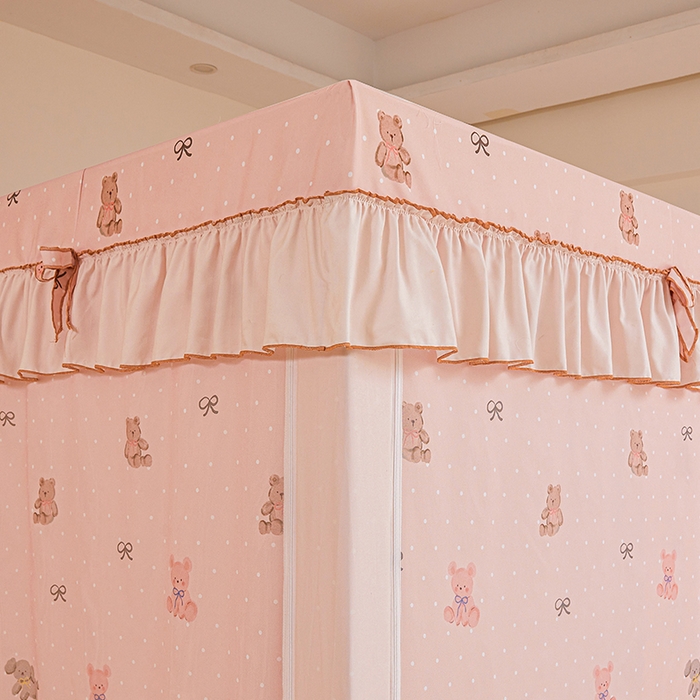 91家纺网 家纺一手货源 找家纺 锦逸家居 2026新款遮光坐床蚊帐 粉粉熊宝（不带遮光帘款）