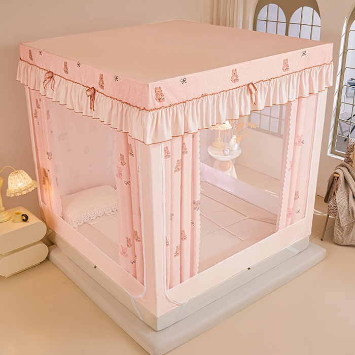 91家纺网 家纺一手货源 找家纺 锦逸家居 2026新款遮光坐床蚊帐 粉粉熊宝（不带遮光帘款）