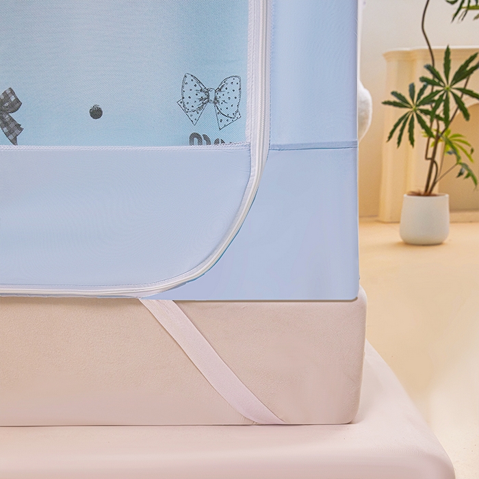 91家纺网 家纺一手货源 找家纺 锦逸家居 2026新款遮光坐床蚊帐 蝴蝶结-蓝（不带遮光帘款）