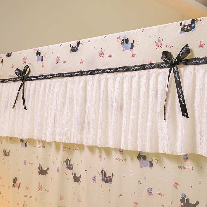 91家纺网 家纺一手货源 找家纺 锦逸家居 2026新款遮光坐床蚊帐 腊肠狗-米黄（带遮光帘款）