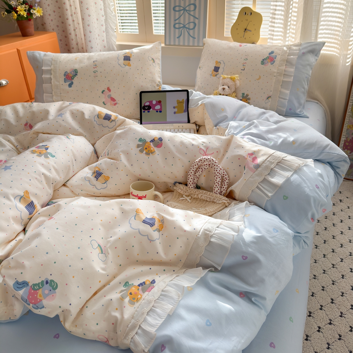 91家纺网 家纺一手货源 找家纺 （总）乐童家纺 2026新款全棉纯棉拼接花边小清新工艺款四件套