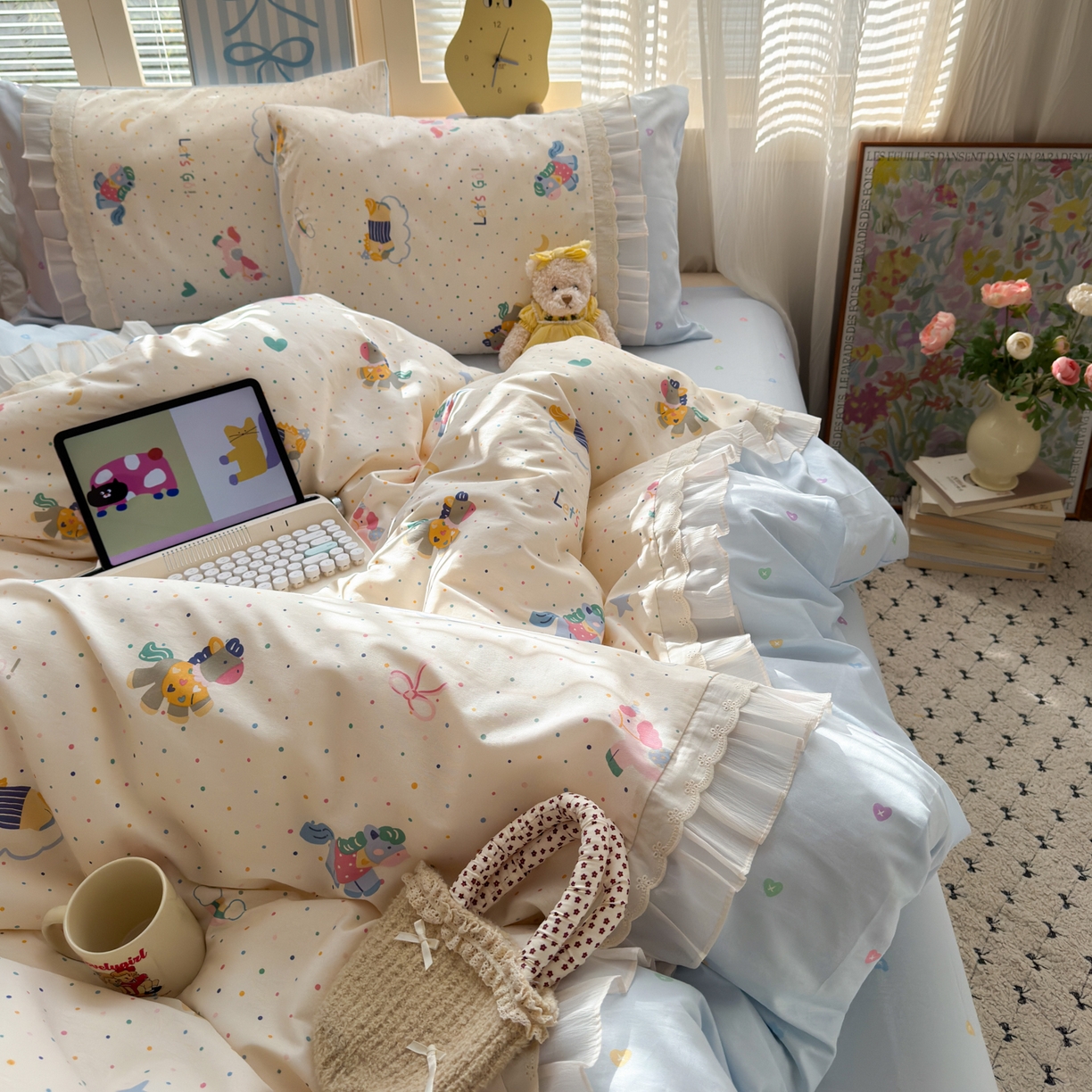 91家纺网 家纺一手货源 找家纺 （总）乐童家纺 2026新款全棉纯棉拼接花边小清新工艺款四件套