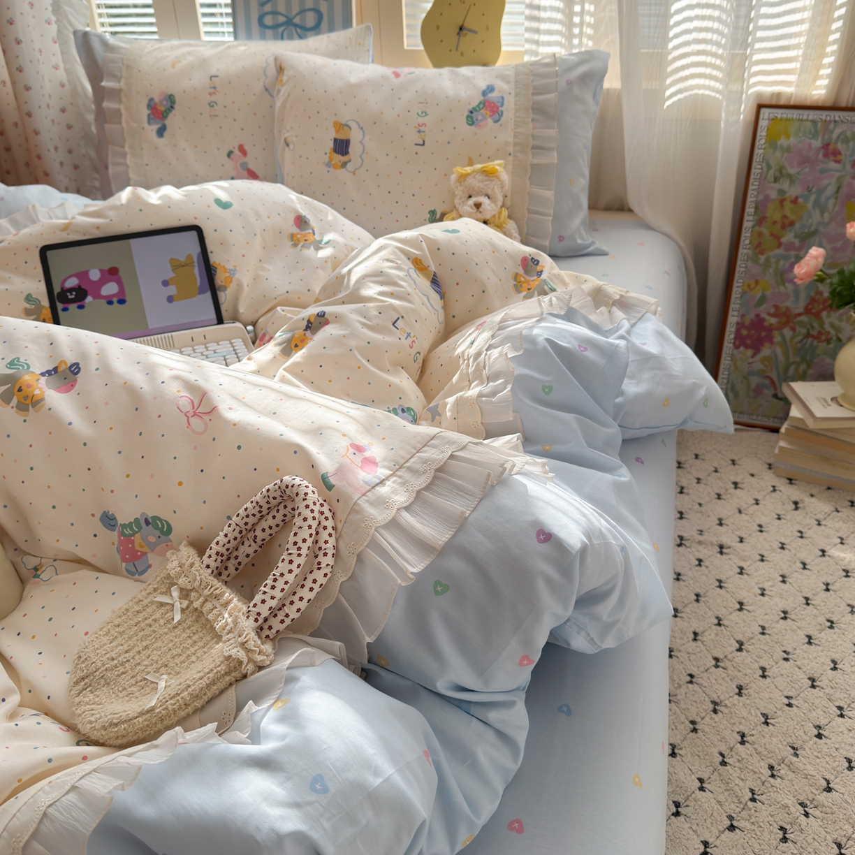 91家纺网 家纺一手货源 找家纺 （总）乐童家纺 2026新款全棉纯棉拼接花边小清新工艺款四件套