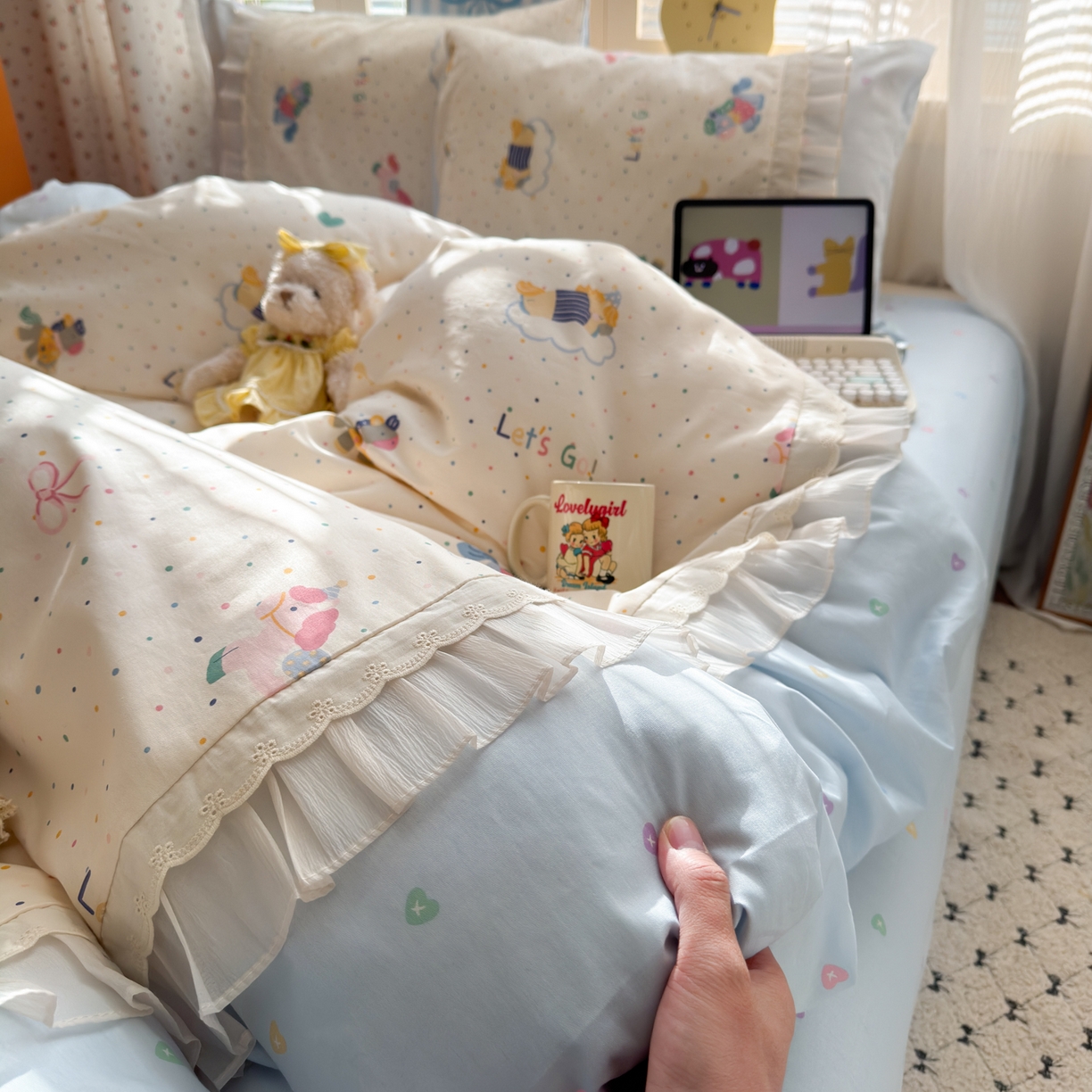 91家纺网 家纺一手货源 找家纺 （总）乐童家纺 2026新款全棉纯棉拼接花边小清新工艺款四件套