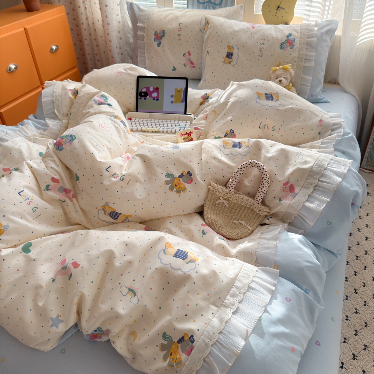 91家纺网 家纺一手货源 找家纺 （总）乐童家纺 2026新款全棉纯棉拼接花边小清新工艺款四件套