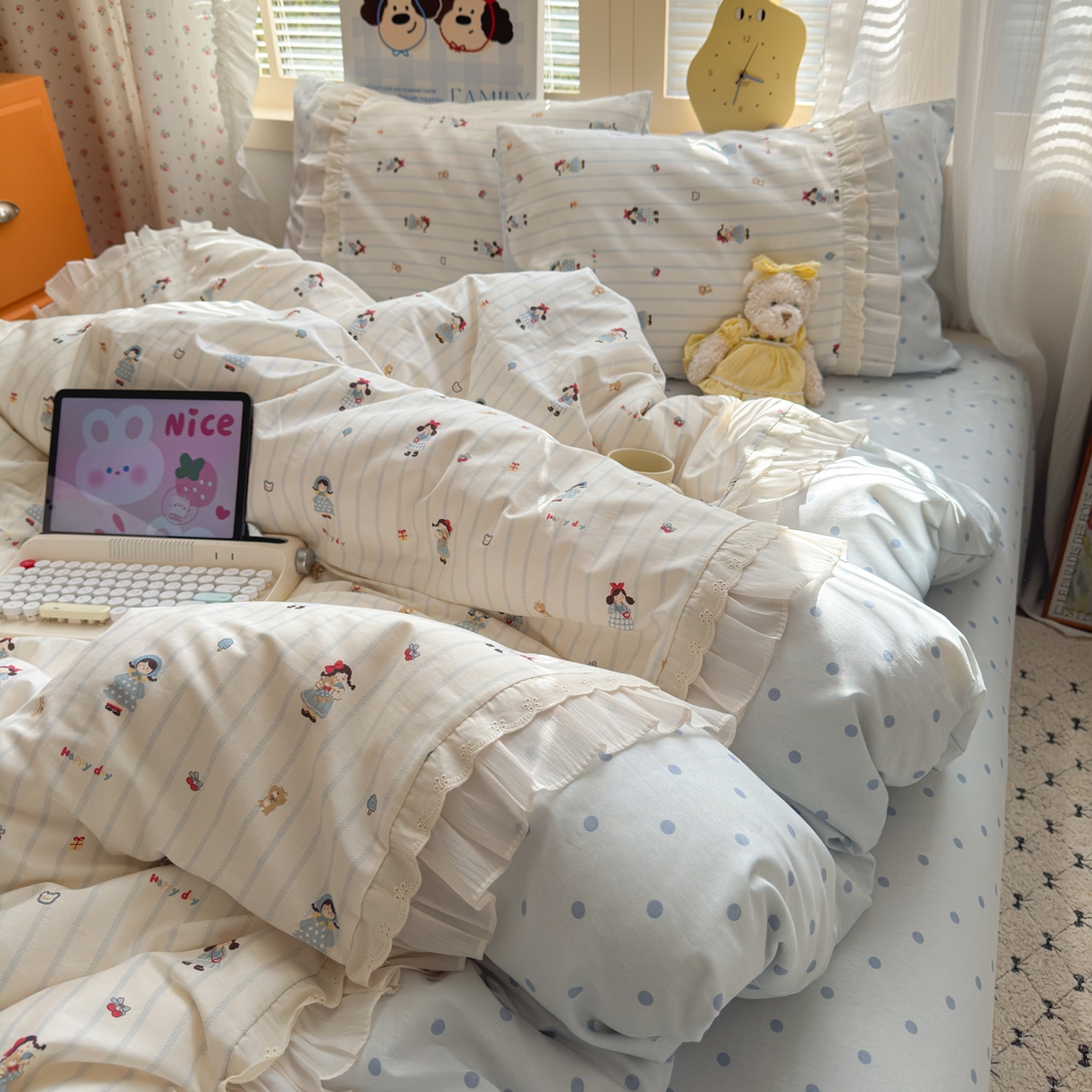 91家纺网 家纺一手货源 找家纺 （总）乐童家纺 2026新款全棉纯棉拼接花边小清新工艺款四件套