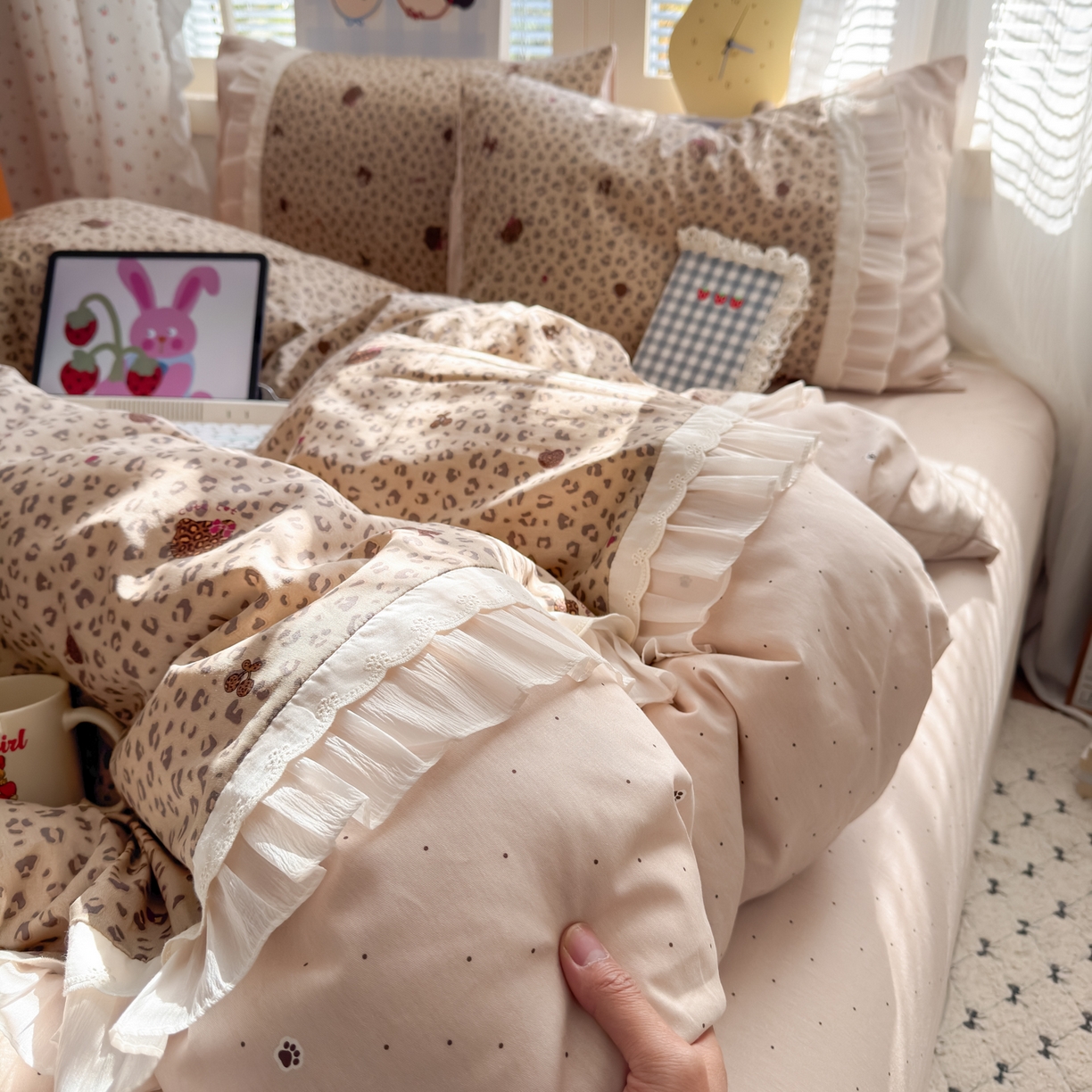 91家纺网 家纺一手货源 找家纺 （总）乐童家纺 2026新款全棉纯棉拼接花边小清新工艺款四件套