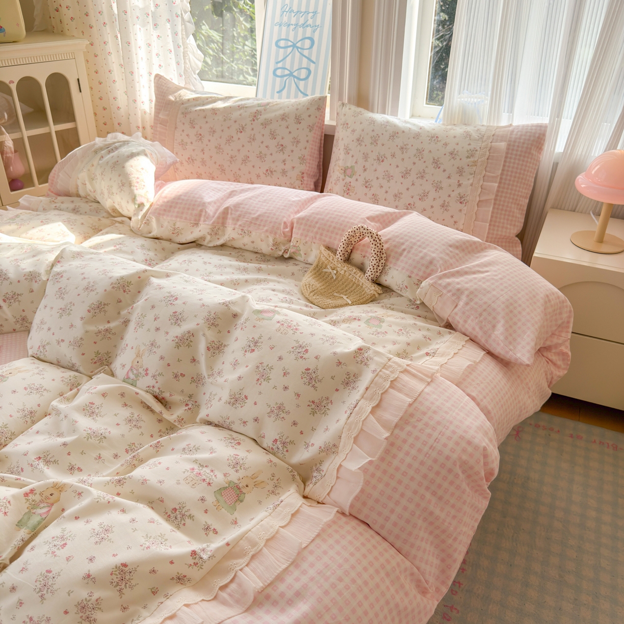 91家纺网 家纺一手货源 找家纺 （总）乐童家纺 2026新款全棉纯棉拼接花边小清新工艺款四件套