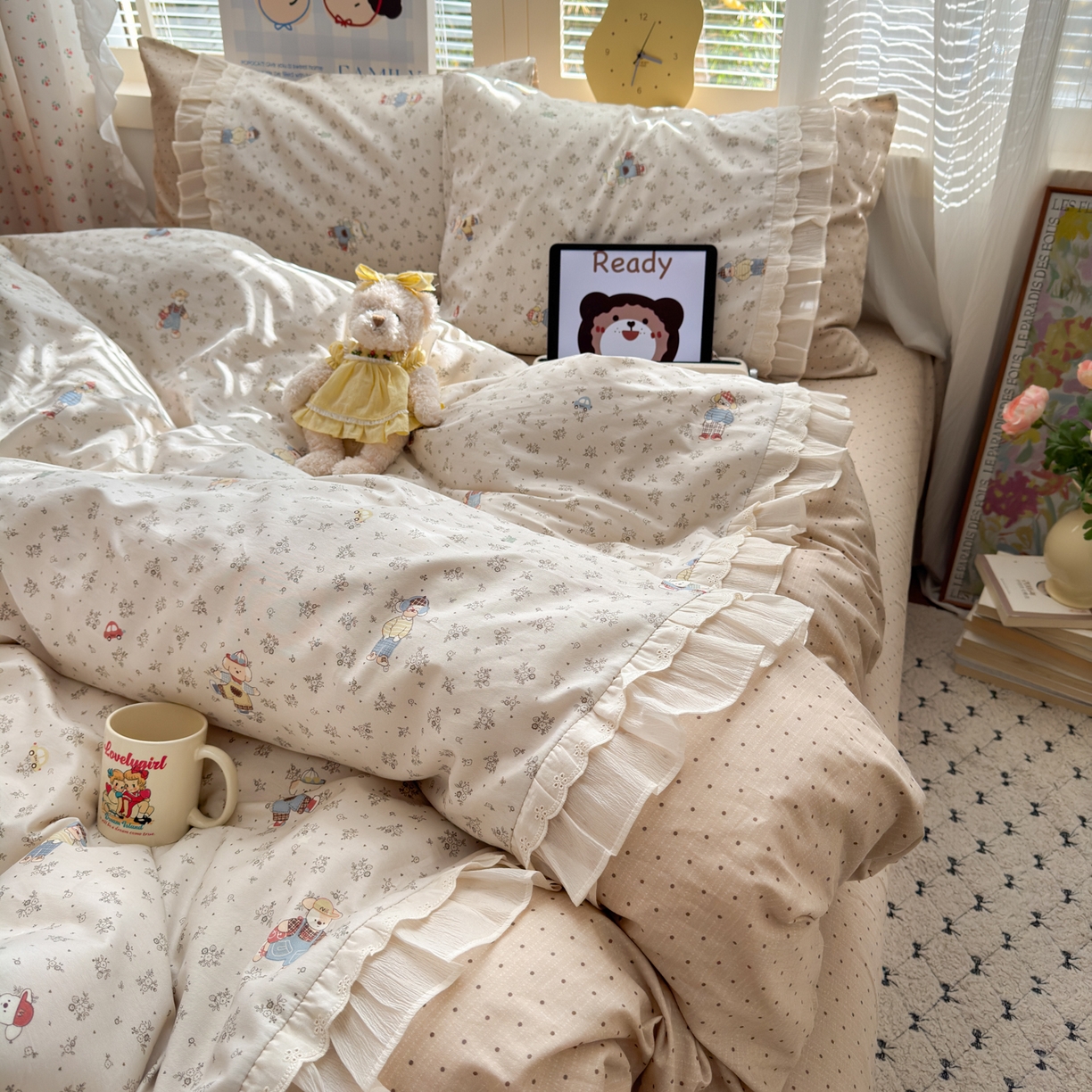 91家纺网 家纺一手货源 找家纺 （总）乐童家纺 2026新款全棉纯棉拼接花边小清新工艺款四件套