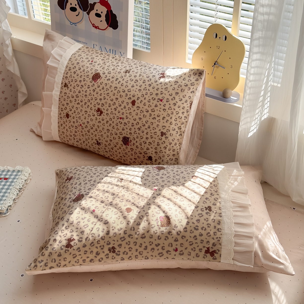 91家纺网 家纺一手货源 找家纺 乐童家纺 2026新款全棉纯棉拼接花边小清新工艺款四件套 千禧少女咖