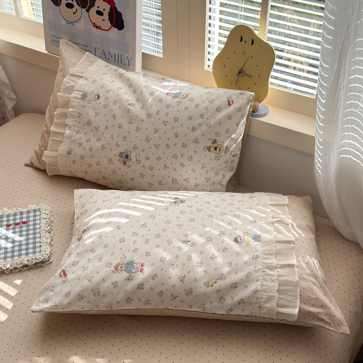 91家纺网 家纺一手货源 找家纺 乐童家纺 2026新款全棉纯棉拼接花边小清新工艺款四件套 口袋故事