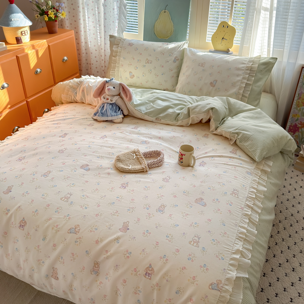 91家纺网 家纺一手货源 找家纺 乐童家纺 2026新款全棉纯棉拼接花边小清新工艺款四件套 浪花轻歌