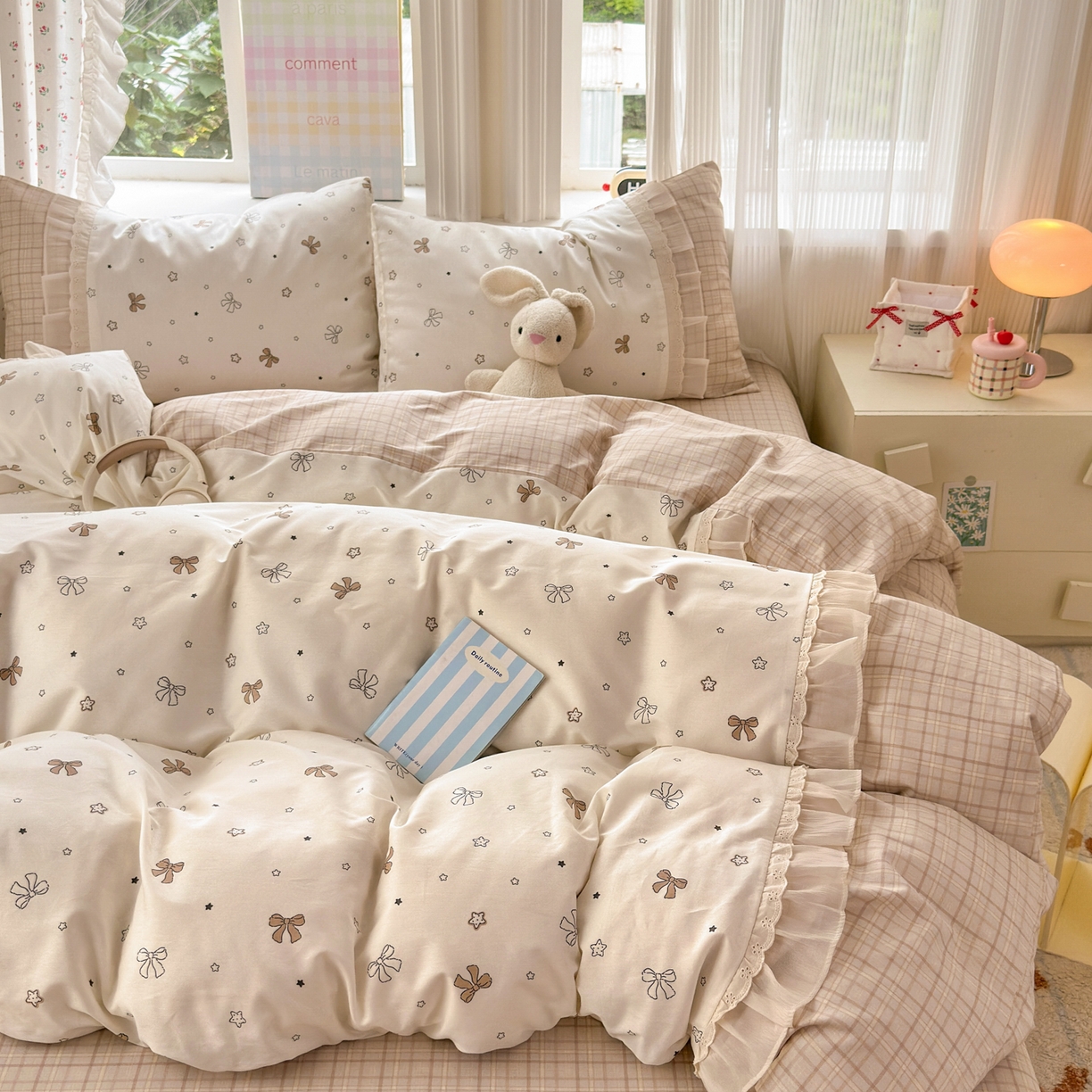 91家纺网 家纺一手货源 找家纺 乐童家纺 2026新款全棉纯棉拼接花边小清新工艺款四件套 凯莉梦境