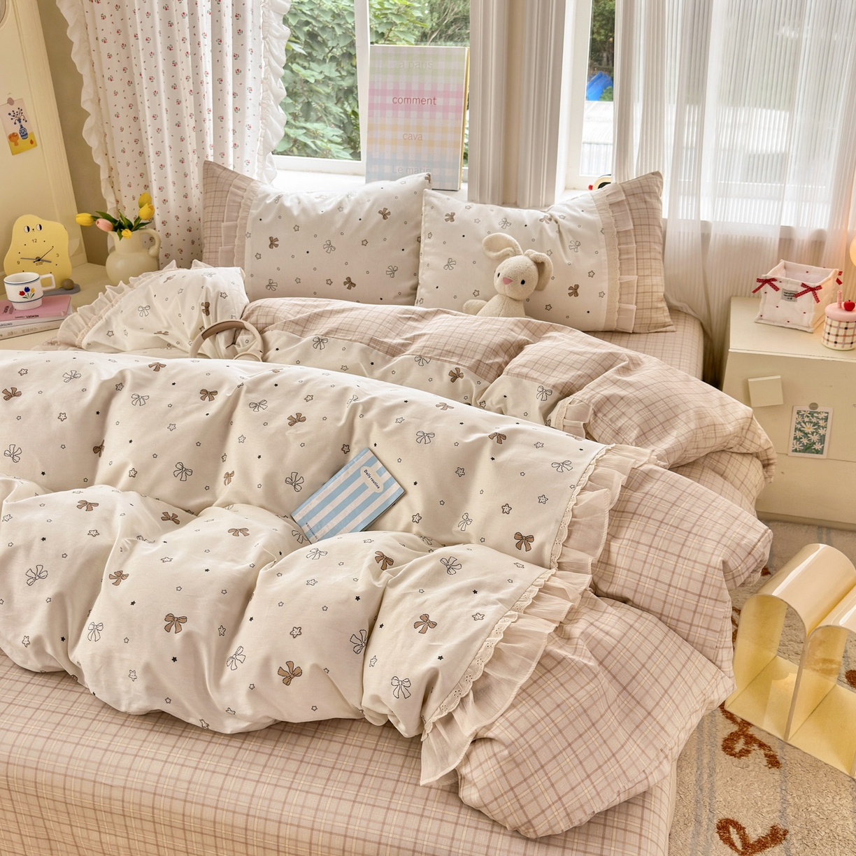 91家纺网 家纺一手货源 找家纺 乐童家纺 2026新款全棉纯棉拼接花边小清新工艺款四件套 凯莉梦境