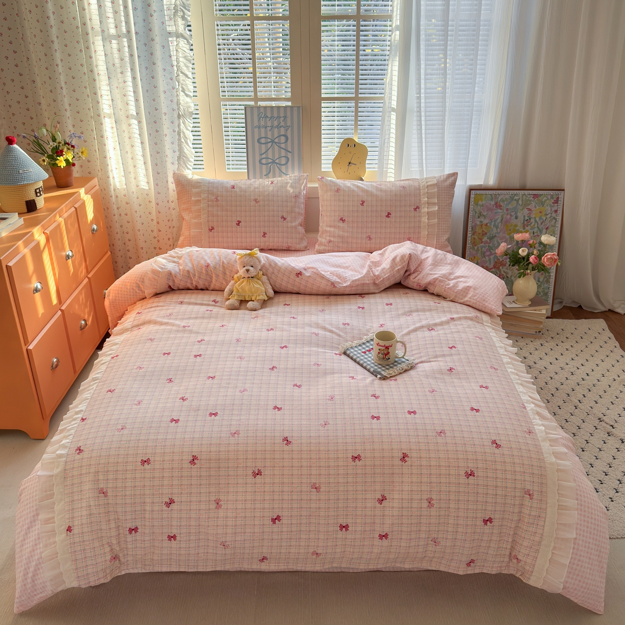 91家纺网 家纺一手货源 找家纺 乐童家纺 2026新款全棉纯棉拼接花边小清新工艺款四件套 梦境手账