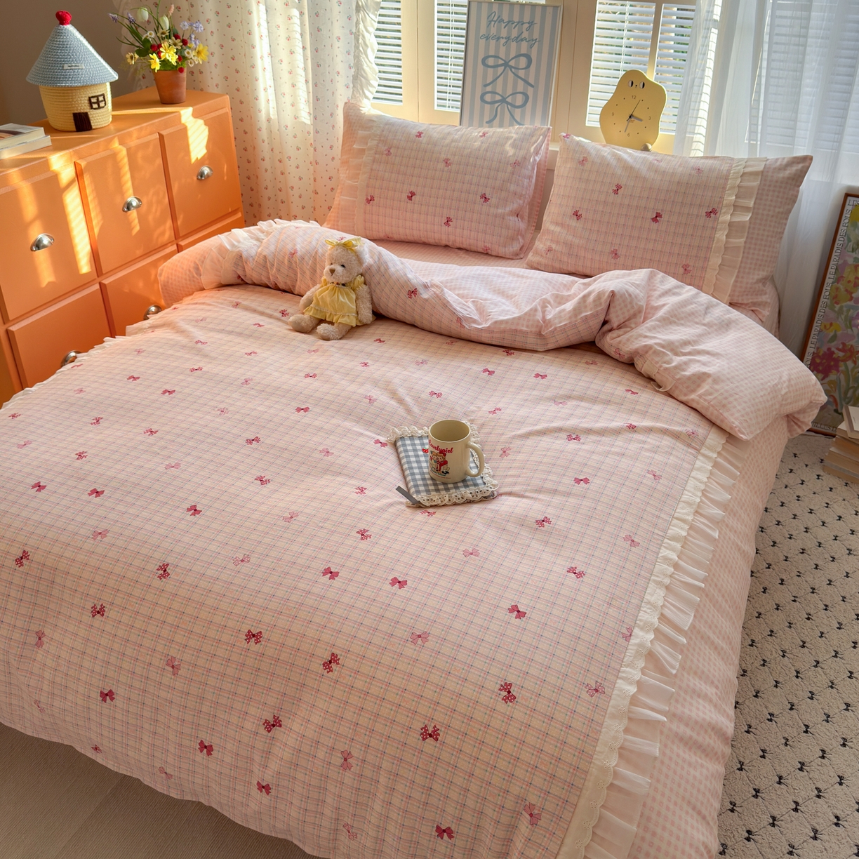 91家纺网 家纺一手货源 找家纺 乐童家纺 2026新款全棉纯棉拼接花边小清新工艺款四件套 梦境手账