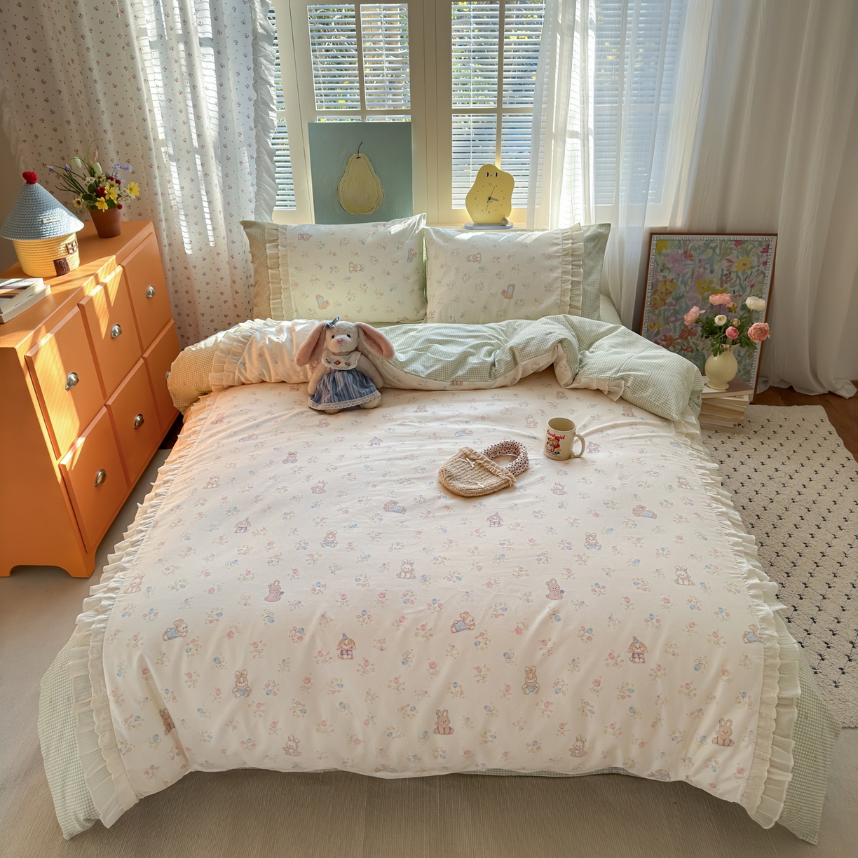 91家纺网 家纺一手货源 找家纺 乐童家纺 2026新款全棉纯棉拼接花边小清新工艺款四件套 浪花轻歌