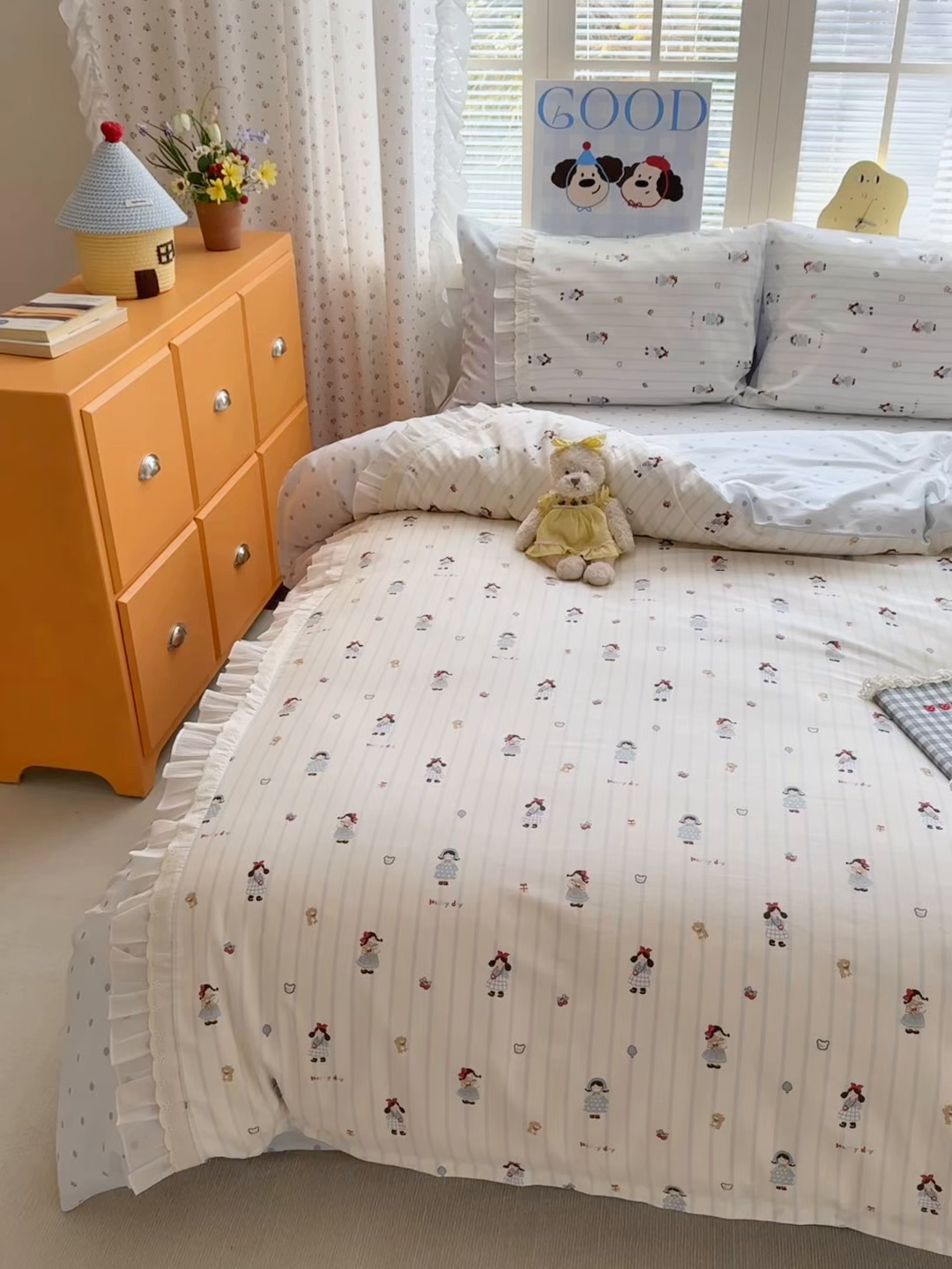 91家纺网 家纺一手货源 找家纺 乐童家纺 2026新款全棉纯棉拼接花边小清新工艺款四件套 少女日记