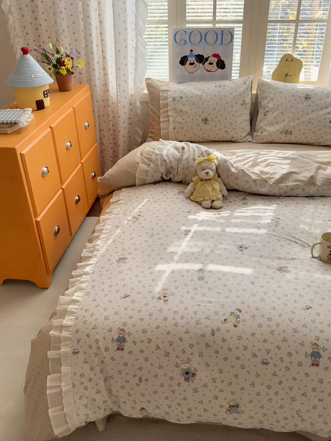 91家纺网 家纺一手货源 找家纺 乐童家纺 2026新款全棉纯棉拼接花边小清新工艺款四件套 口袋故事