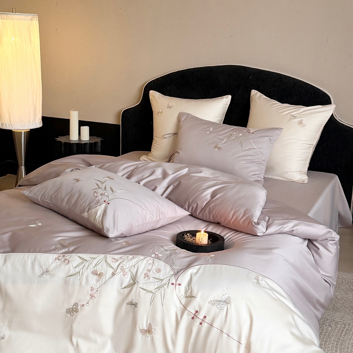 91家纺网 家纺一手货源 找家纺 （总）鹿班家居 2026新款100S长绒棉纯棉精密刺绣系列四件套-花影摇曳(标准会员-20元)