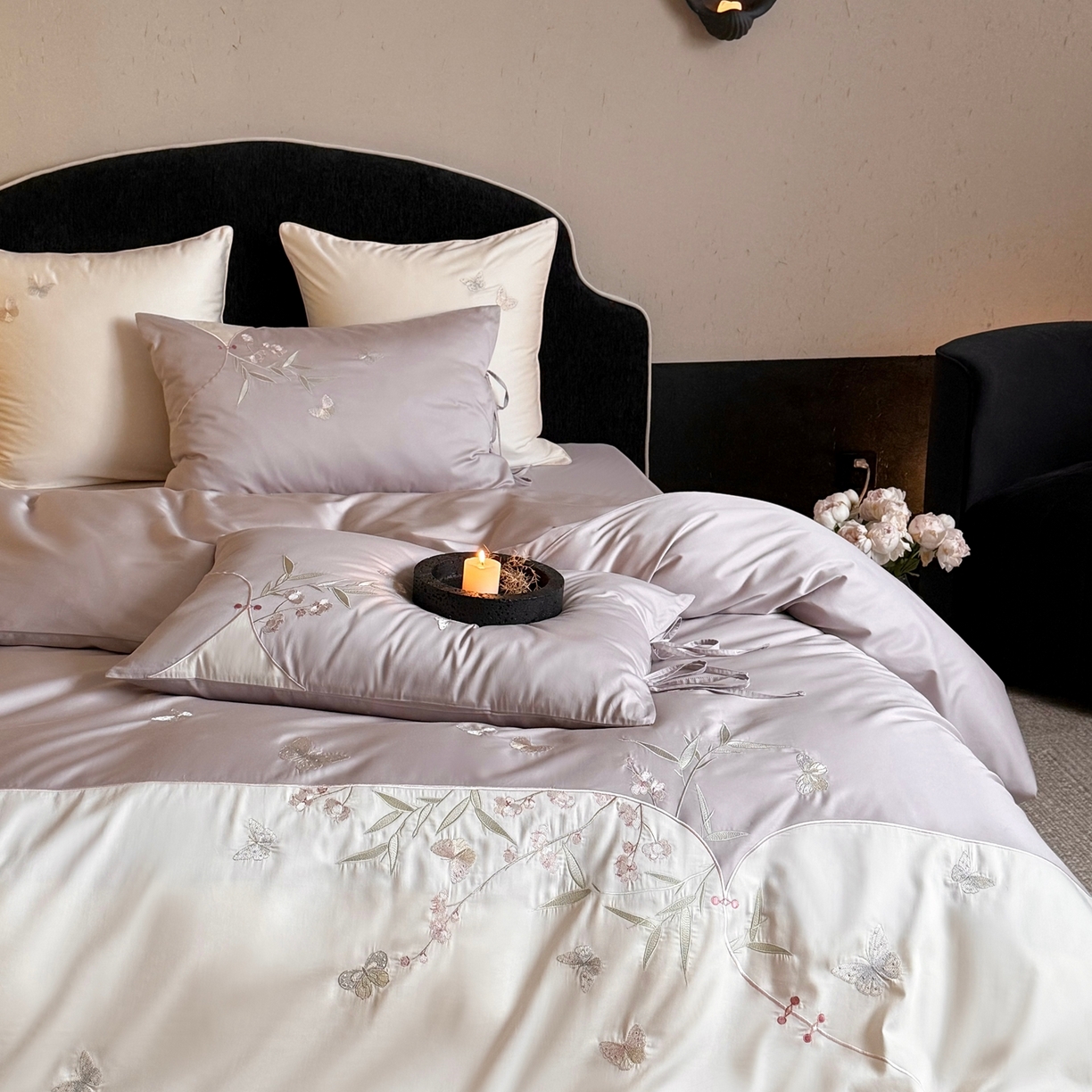 91家纺网 家纺一手货源 找家纺 （总）鹿班家居 2026新款100S长绒棉纯棉精密刺绣系列四件套-花影摇曳(标准会员-20元)