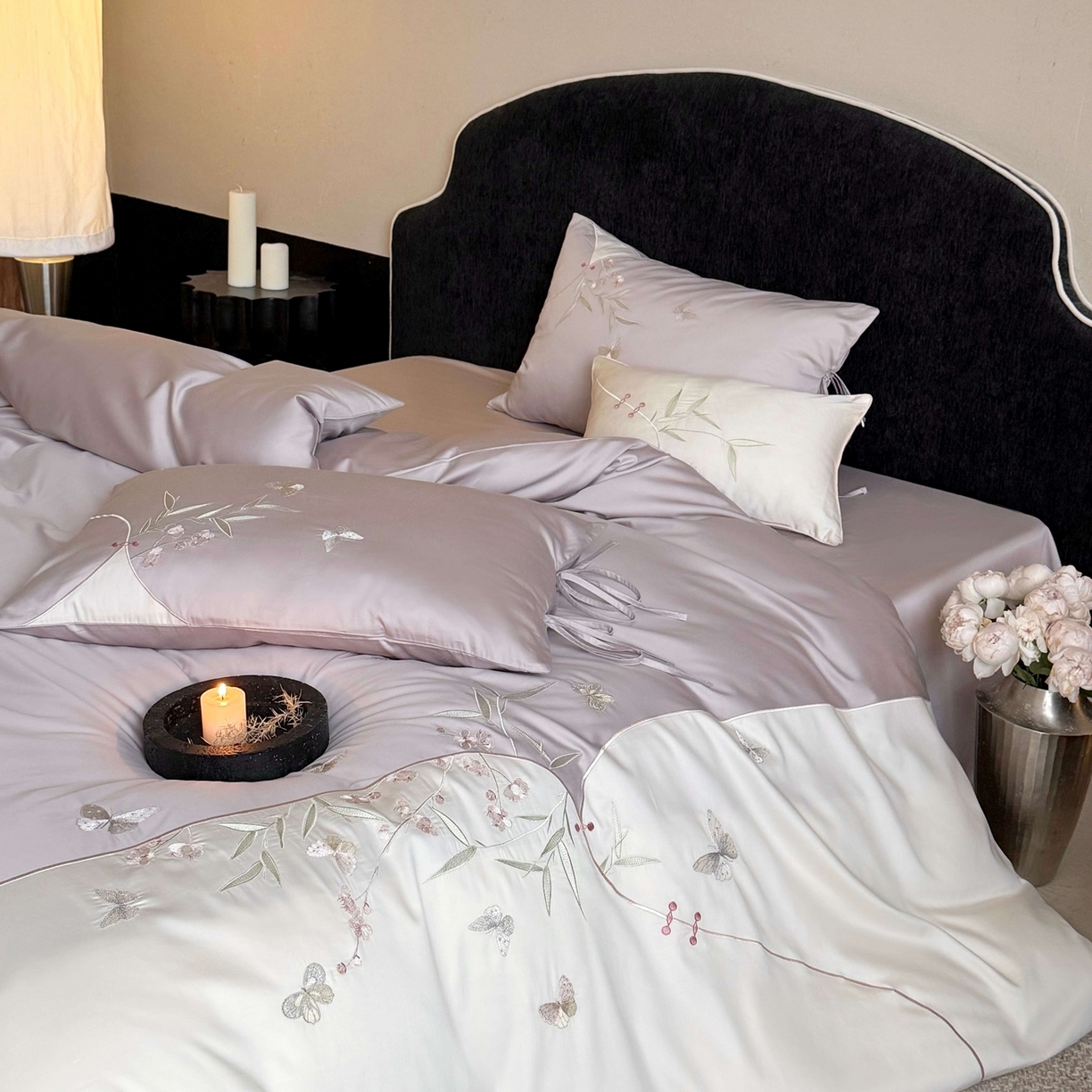 91家纺网 家纺一手货源 找家纺 （总）鹿班家居 2026新款100S长绒棉纯棉精密刺绣系列四件套-花影摇曳(标准会员-20元)