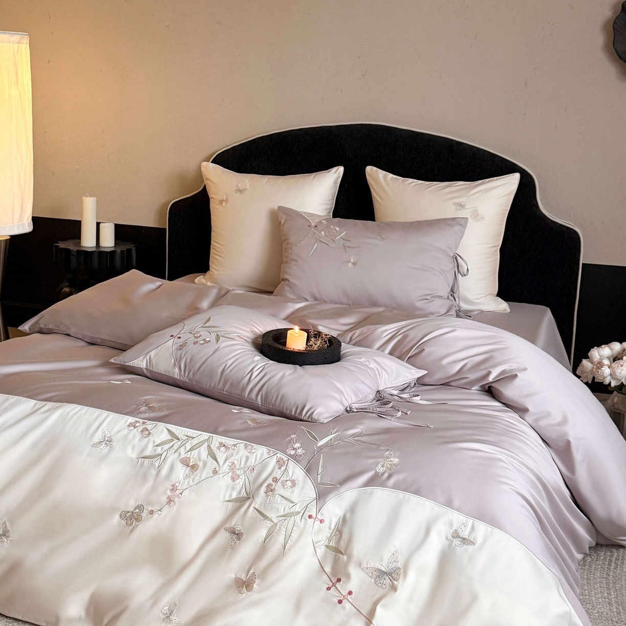 91家纺网 家纺一手货源 找家纺 （总）鹿班家居 2026新款100S长绒棉纯棉精密刺绣系列四件套-花影摇曳(标准会员-20元)