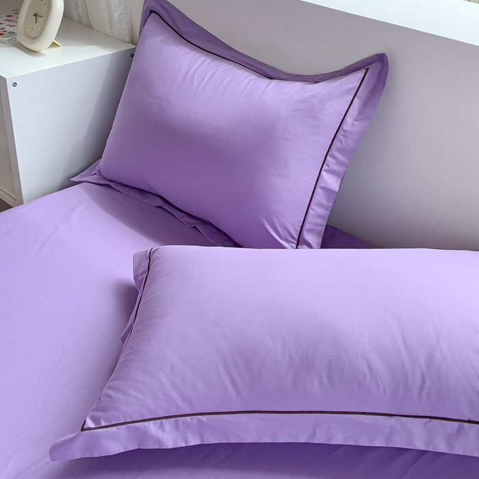 91家纺网 家纺一手货源 找家纺 锦彩家居 2026新款40支正宗13372双拼纯色全棉四件套酒店宾馆民宿学生三件套（可定制）标准号的床单是圆角吊边；小号和加大的床单都是直角 葡萄紫