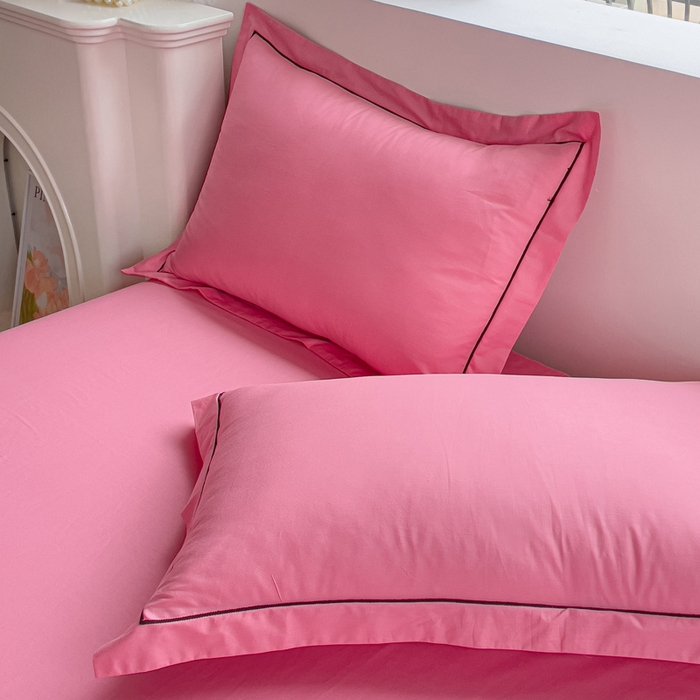 91家纺网 家纺一手货源 找家纺 锦彩家居 2026新款40支正宗13372双拼纯色全棉四件套酒店宾馆民宿学生三件套（可定制）标准号的床单是圆角吊边；小号和加大的床单都是直角 树莓