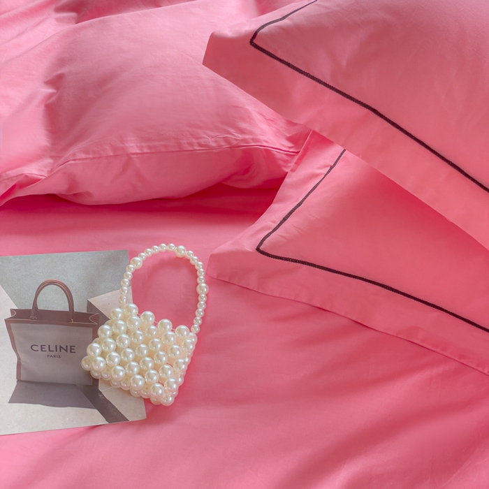 91家纺网 家纺一手货源 找家纺 锦彩家居 2026新款40支正宗13372双拼纯色全棉四件套酒店宾馆民宿学生三件套（可定制）标准号的床单是圆角吊边；小号和加大的床单都是直角 树莓