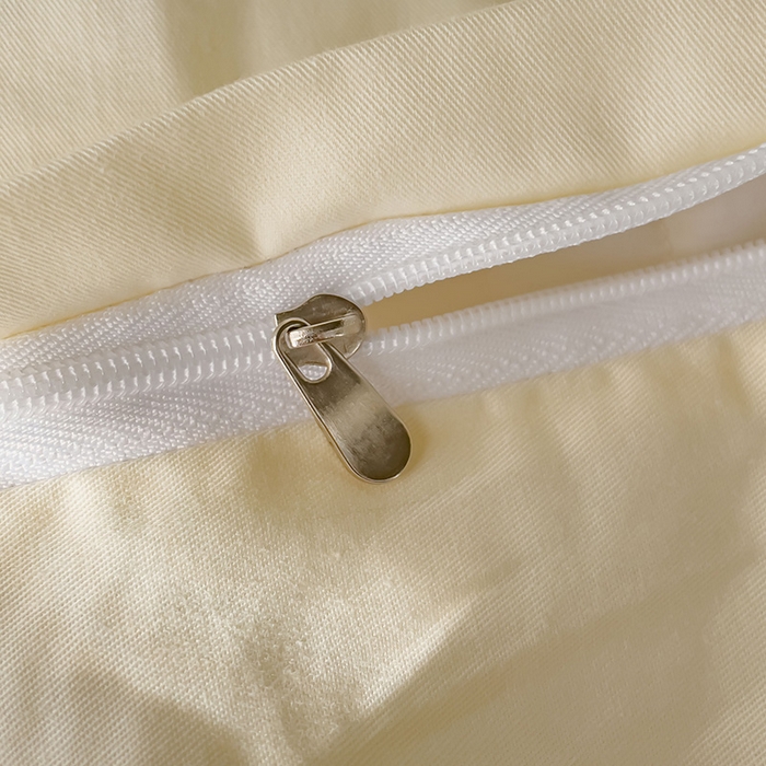 91家纺网 家纺一手货源 找家纺 锦彩家居 2026新款40支正宗13372双拼纯色全棉四件套酒店宾馆民宿学生三件套（可定制）标准号的床单是圆角吊边；小号和加大的床单都是直角 初黄-奶昔白