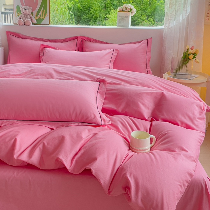 91家纺网 家纺一手货源 找家纺 锦彩家居 2026新款40支正宗13372双拼纯色全棉四件套酒店宾馆民宿学生三件套（可定制）标准号的床单是圆角吊边；小号和加大的床单都是直角 树莓